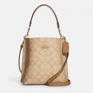 Coach CA582 Mollie Bucket Bag 22 In Signature Canvas & Leather Light Khaki NWT F